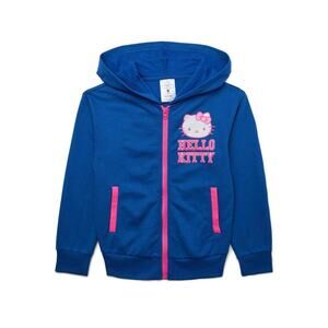 Hello Kitty Blue Pink Fleece Full Zip Up Girls Hoodie Jacket Size L 10/12